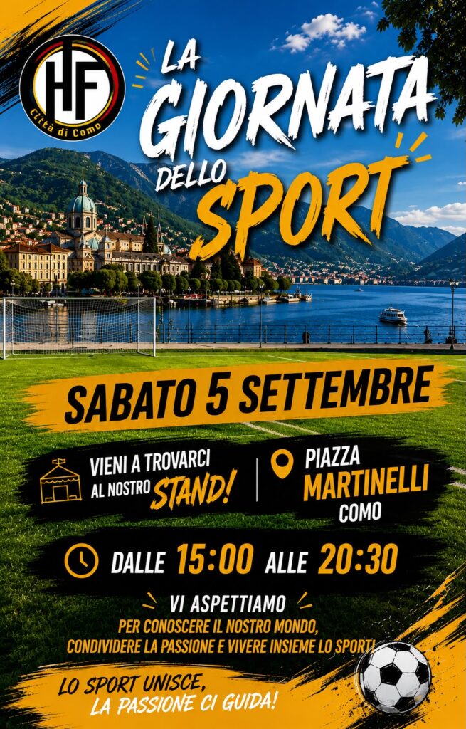 Locandina della Giornata dello Sport, sabato 5 settembre in piazza Martinelli a Como, dalle 15 alle 20.30